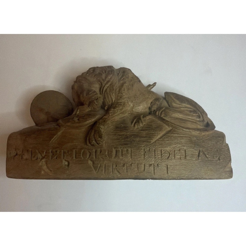 Carved Wood Switzerland Lion of Lucerne Helvetiorum Fidei AC Virtuti Lion Figure